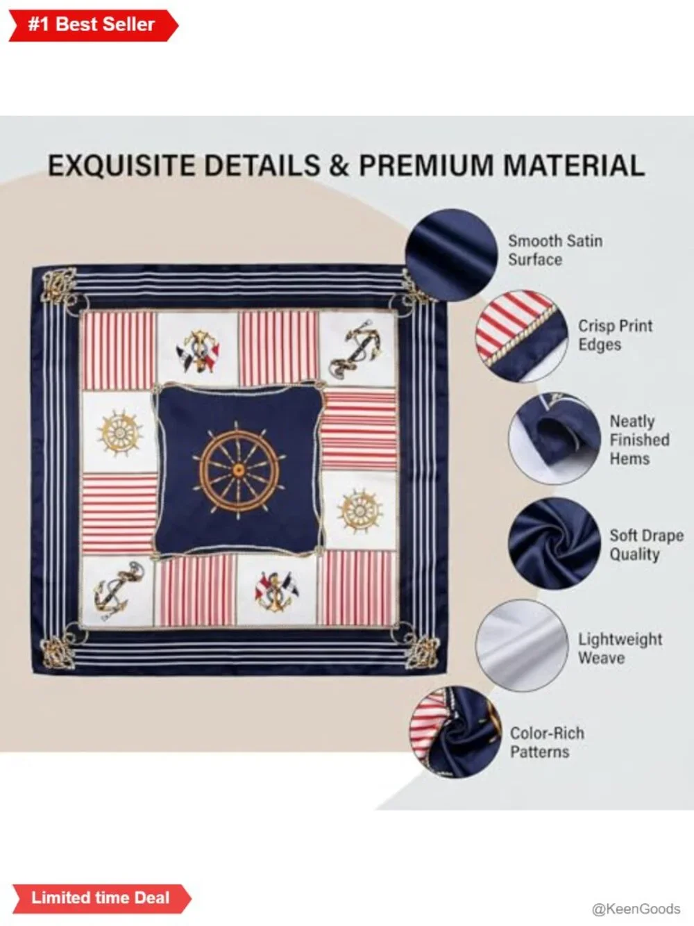 Satin Square Scarf Set Soft Polyester Blend Head Neck Hair Scarves 20x20 Inch